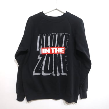 vintage ALONE in the ZONE 1990s black and white slouchy RAGLAN sweatshirt -- size large 