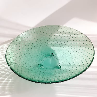 Vintage Green Glass Serving Bowl