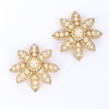 Pearl &amp; Rhinestone Flower Earrings