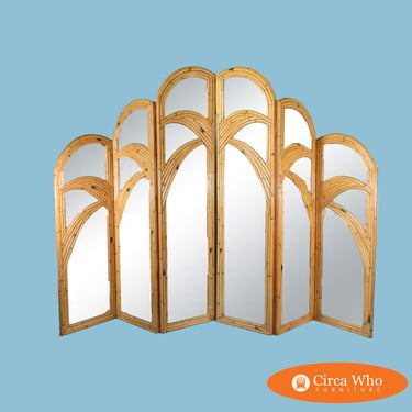 Folding Split Bamboo Mirrored Palm Tree Screen