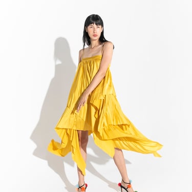 ACLER Marigold Pleated Asymmetrical Midi Dress (Sz. 4)