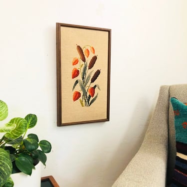 Vintage Cattails Cross Stitch Wall Hanging 