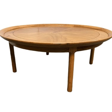 Vintage Mahogany Wood Round Coffee Table with Butterfly Joinery by Tomlinson. 