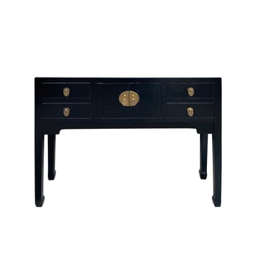Oriental Black Lacquer 4 Drawers Slim Narrow Foyer Side Table cs7487 