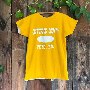 Vintage 60s Butter Soft Unworn Reversible PE All Cotton Tshirt HaneSport Yellow/White Jefferson County Phys Ed size S 