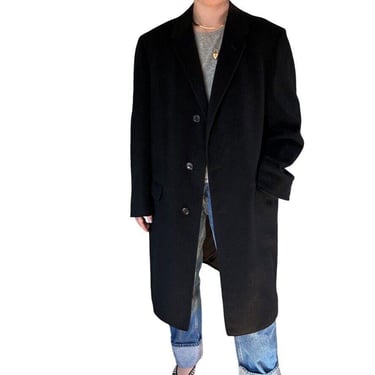 Vintage Mens Black 100% Cashmere Soft Preppy Trench Coat sz 42L 