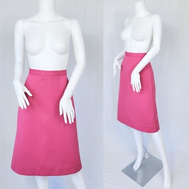 1960's Raspberry Pink Double Knit A-Line Skirt I Sz Sm I W. 26" 