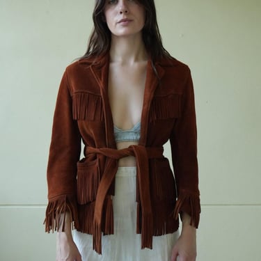 1950s Suede Jacket / Buck Skin Medium Brown Fringe Sixties Western Wear / Nashville Jacket / Cowgirl Jacket / 1950's Jacket 