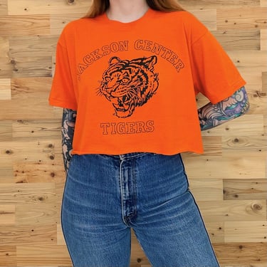 80's Vintage Jackson Center Tigers Cropped Tee Shirt T-Shirt 