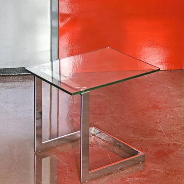 Vintage Gebra Postmodern Glass Cantilever Coffee Side End Table Retro Chrome Decor Accent Clear Small Console Rectangular Brutalist Eclectic 