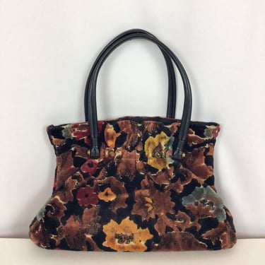 Vintage 60s handbag | Vintage floral tapestry purse | 1960s black floral carpet bag 