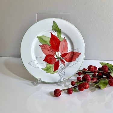 Vintage Watercolors Block Spal, Poinsettia by Mary Lou Goertzen, Bread and Butter or Small Dessert Plate - Christmas, Collectible, 1982 