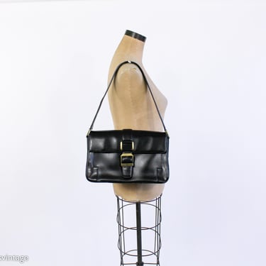 DKNY | 1990s Black Leather Handbag | 90s Black Leather Shoulder Bag | CITY DNKY 
