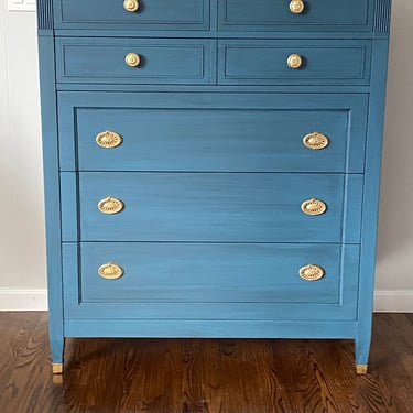 AVAILABLE ****French Blue/Black Tall Dresser/Chest of Drawers/Bureau 