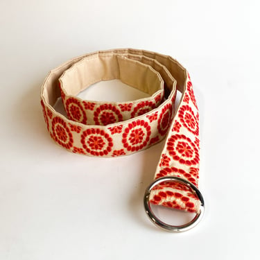1960s Red &amp; Orange Embroidered Belt, sz. Large