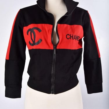 Red & Black CC Logo Designer Chanel Jacket Spandex Cotton Track Athletic Jacket Yoga Coat Top Y2K 