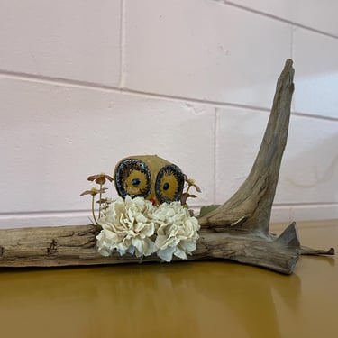 Vintage 1960s Mid Century Modern Driftwood Owl Assemblage 