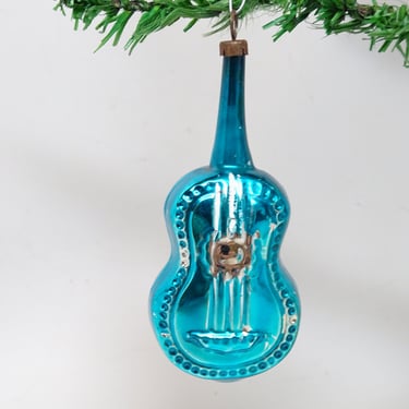 Antique 1930's Mercury Hand Blown Glass Guitar, Vintage Christmas Tree Ornament 