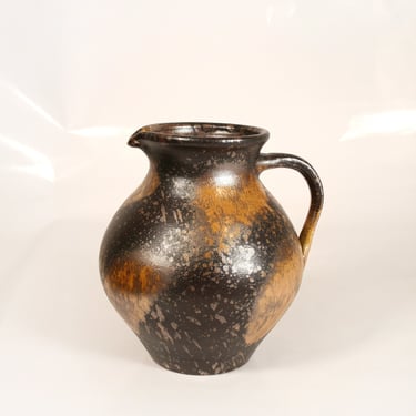 Vintage Iridescent Caramel Brown & Gold Fat Lava Ceramic Pitcher Vase Retro Mid Century Modern Vessel Painterly Splatter Pottery Art Jug 