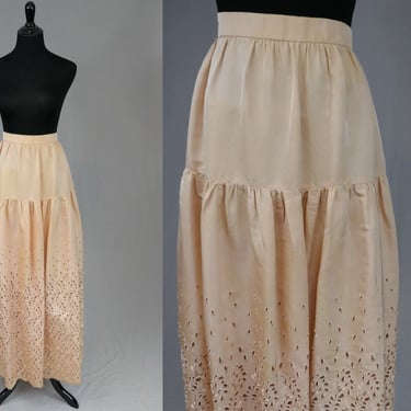80s Oscar de la Renta Skirt - Peachy Pink Eyelet Formal Maxi Skirt - Vintage 1980s - 29.5