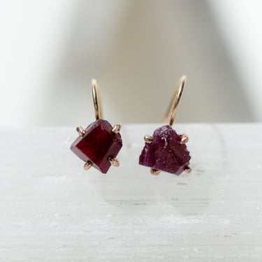 14K Gold Dark Ruby Hook Earrings