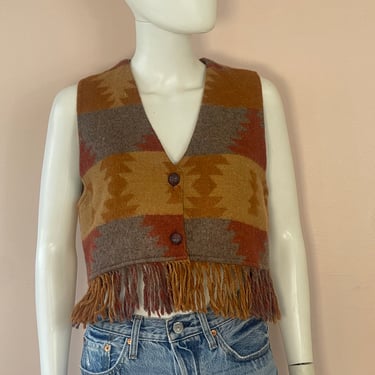 Vtg 1980s southwest fringe wool vest 