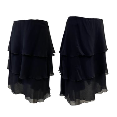 Vtg Vintage 00s 2000s Y2K Era Authentic Black Silk Flutter Flirty Mini Skirt 
