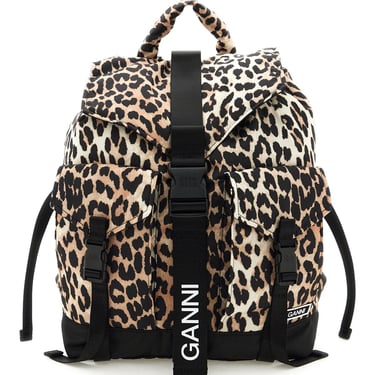 Ganni Animal Print Nylon Backpack Women