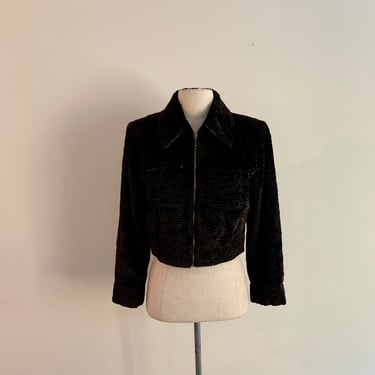 Future Ozbek brown textured faux fur zip jacket-size S/M 