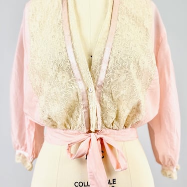 Petal Pink 1930's Satin & Lace Bed Jacket