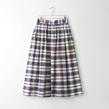 vintage full button front plaid cotton skirt 