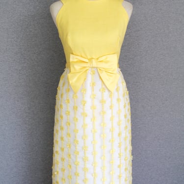 1960's - Yellow - Party Formal - Color Blocked - Mid Century Mod  - Maxi - Estimated size M 8/10 