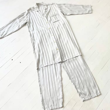 1980s Silver Striped Silk Satin Pyjamas 