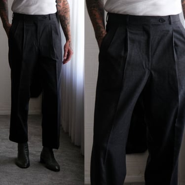 Vintage 90s Giorgio Armani Le Collezioni Charcoal Cashmere Cuffed Slacks | Made in Italy | 100% Wool | 1980s 1990s Armani Designer Pants 