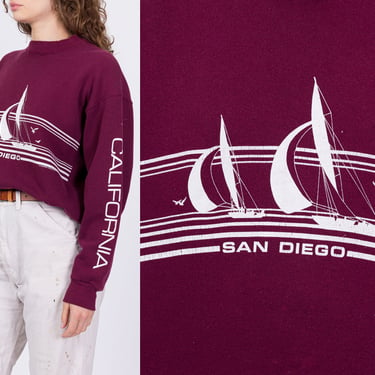 80s San Diego California Tourist Sweatshirt - Men's Large, Women's XL | Vintage Maroon Sailboat Graphic Travel Pullover 
