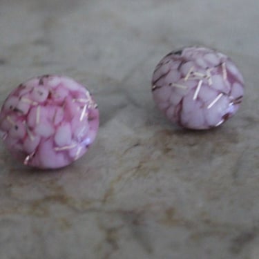 Vintage 40's 50's Pink Silver Confetti Lucite button Earrings Clip On pin up 