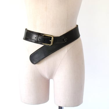 1970s Wide Leather Cinch Belt - Vintage Thick Blue-Black Leather Buckle Belt - Small / Medium 