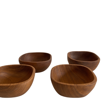 Set of Four Solid Teak Bowls