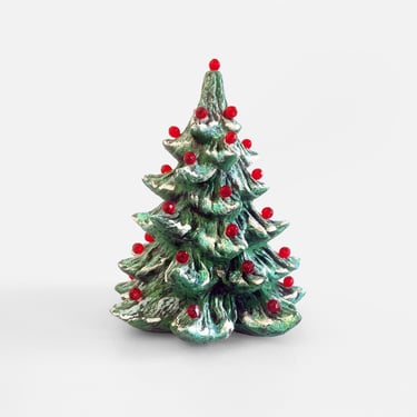 Vintage Mini Ceramic Christmas Tree with Red Pegs and Glitter 