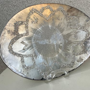 Vintage Dorothy Thorpe MCM Atomic oval bubble glass bowl 13” x 10” 3”x 1 3/4” starburst silver metallic 