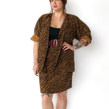 1980s Animal Print Jacket and Skirt Set, sz. 4XL