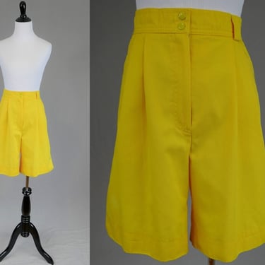 90s Pleated Yellow Shorts - 32 waist - High Rise - Hasting & Smith - Vintage 1990s - M L 