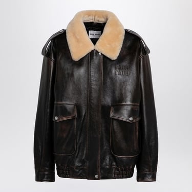 Miu Miu Coffee-Coloured Leather Jacket Women