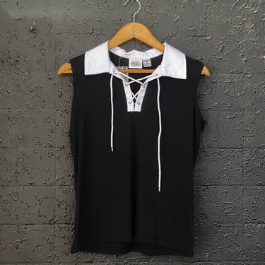 90s Black Front Tie Sleeveless Top