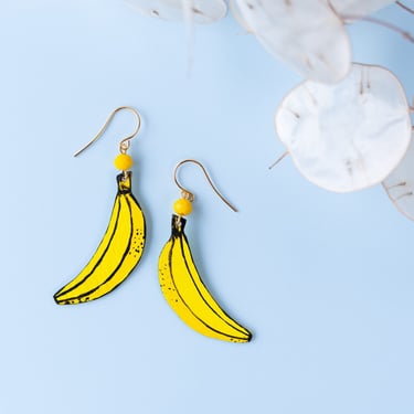 Banana Earrings - Hand Painted on Reclaimed Leather 