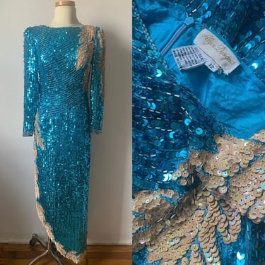 Turquoise Sequin 80s Dress 