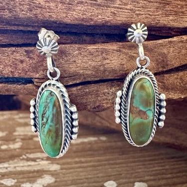 NAVAJO TURQUOISE CAPSULES Sterling Silver Stud Earrings | Hogan Buttons | V. Betone Hallmark | Native American Southwestern Jewelry 