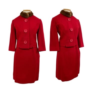Vtg 1960s Hollywood Shop New Orleans Jackie O Style Classic Red Skirt Suit Set 