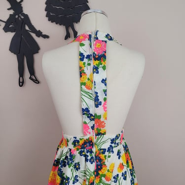 Vintage 1960's Maxi Dress / 60s Floral Backless Dress M 