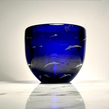 Vintage cobalt blue glass vase by Lars Hellsten for Orrefors 